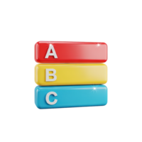 Colorful ABC stacked blocks 3D icon for education fundamentals and childhood learning. Isolated render for e learning platforms, educational toys. Playful academic graphic. png