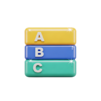 Stacked ABC blocks 3D icon for learning, education, or basic principles. Isolated render for educational apps, children's games, concept presentations. Colorful teaching graphic. png