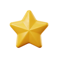Bright yellow star 3D icon for excellence, rating, and favorite marking. Isolated render for achievement systems, customer reviews, bookmarking. Shiny graphic for UI and games. png