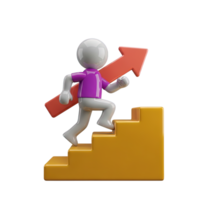 Figure climbing stairs 3D icon for progress, growth, and career advancement. Isolated render for business presentations, self improvement apps. Motivational graphic for websites. png