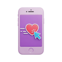Smartphone with heart notification 3D icon for dating app match, social media like, or health alert. Isolated render for mobile UIs, communication platforms. Vibrant digital affection graphic. png