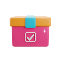 Toolbox with checkmark 3D icon in pink and yellow for project completion or approved tools. Isolated render for task management apps, DIY tutorials. Vibrant productivity graphic. png