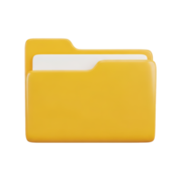 Yellow folder 3D icon for file organization, document storage, and data management. Isolated render for computer UIs, cloud services, project apps. Classic graphic for archives. png