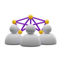 Network of people 3D icon for teamwork, community, and social connections. Isolated render for collaboration platforms, HR software, organizational visuals. Modern group graphic. png
