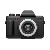 Black camera 3D icon for photography, videography, and digital imaging. Isolated render for photo gallery apps, multimedia websites, content creation. Classic graphic for visuals. png