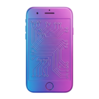 Smartphone with circuit display 3D icon for mobile technology and digital innovation. Isolated render for app development, tech blogs, telecom presentations. Futuristic smart device graphic. png