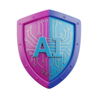 ai segurança escudo 3d ícone com o circuito padronizar para cíber segurança e dados proteção. isolado render para ai segurança, antivírus Programas, privacidade tech. moderno digital defesa gráfico. png