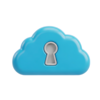 Blue cloud computing symbol with an integrated keyhole design signifying secure cloud services data privacy online safety measures or protected access to digital assets and information now png