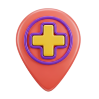 Purple location marker with a yellow medical plus sign indicating healthcare facility points of interest on maps for medical service navigation apps and online health resource locators great png