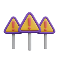 Three yellow triangular warning signs on posts indicating multiple hazards a caution area a dangerous zone or a series of important alerts for safety awareness and risk management use png