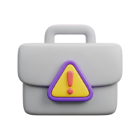 Gray business briefcase displaying a yellow and purple warning triangle symbolizing a work related problem a project risk a financial alert or critical corporate information caution now png