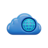 Worldwide cloud network 3D emblem Blue cloud icon featuring a globe representing global communication data services and internet accessibility technology png