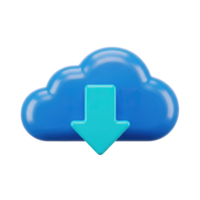 Cloud download 3D symbol Blue cloud icon with a downward arrow signifying data retrieval file download or software update from online storage servers png