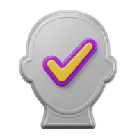 User verification success 3D icon Head silhouette with a large checkmark symbolizing user approval account verification successful authentication or profile validation png