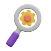 Technical search settings 3D icon Magnifying glass with a gear inside symbolizing technical analysis configuration search advanced settings or system query png