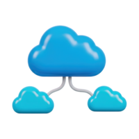 Cloud network architecture 3D illustration Central cloud connected to smaller clouds representing distributed computing networking and data sharing systems png