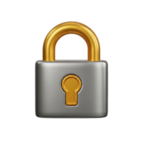 Security padlock lock 3D icon Grey and gold padlock symbolizing security protection privacy safety access control or data encryption for applications png