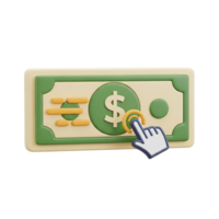 financeiro transação clique 3d ícone dólar moeda conta com uma cursor ponteiro simbolizando conectados dinheiro transferir digital Forma de pagamento ou comércio eletrônico Verificação de saída png