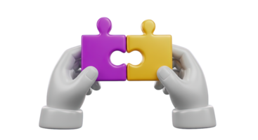 Team collaboration puzzle 3D icon Hands holding connecting puzzle pieces symbolizing teamwork problem solving strategy partnership and solution building png
