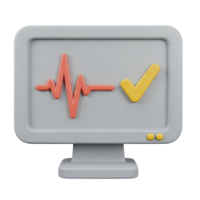 System health monitor 3D icon Computer monitor displaying a heartbeat line and checkmark symbolizing system status diagnostics health check or performance monitoring png