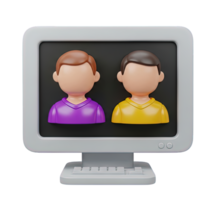conference call 3D icon Computer monitor displaying two user avatars symbolizing online meeting virtual communication remote work or webinar interface png