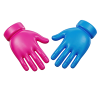 Digital partnership 3D hands Pink and blue hands reaching for connection symbolizing collaboration teamwork online agreement or digital interface interaction png