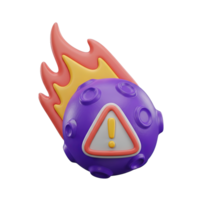 Asteroid impact warning 3D icon Meteor or asteroid with a warning sign symbolizing disaster alert risk assessment space threat or impending danger png