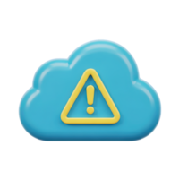 Cloud warning alert 3D symbol Blue cloud icon with a yellow exclamation mark indicating system errors security alerts or important cloud notifications png