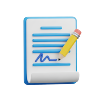 Document signing contract 3D icon Paper document with a pencil signing a signature symbolizing agreement contract approval legal document or official record png