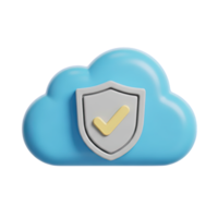 Secure cloud storage 3D badge Blue cloud icon with a shield and checkmark symbolizing data protection security measures and verified cloud safety png