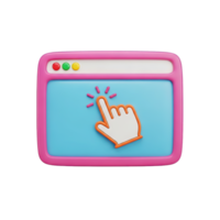 Web browser interaction 3D icon Pink browser window with a hand cursor clicking representing website navigation online interaction or user interface click png