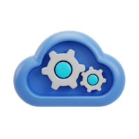 Cloud settings configuration 3D emblem Blue cloud icon with gears representing cloud service management system preferences and technical processing png