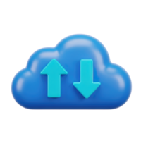Cloud data transfer 3D icon Blue cloud with up and down arrows symbolizing data synchronization upload download and bidirectional file transfer processes png