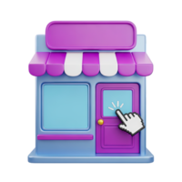 Online store access 3D concept Storefront icon with a cursor clicking the door symbolizing ecommerce entry online shopping or digital marketplace access png
