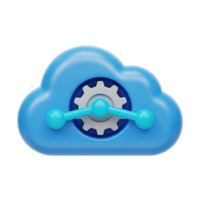 Cloud processing engine 3D logo Blue cloud symbol with internal gears representing data processing cloud automation and backend system operations technology png