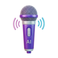 3D rendered icon of a vibrant microphone with AI text and sound waves for artificial intelligence voice control smart assistance or audio tech png