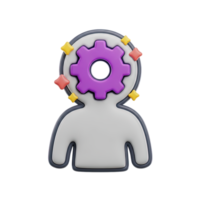 3D rendered icon of a human figure with a gear in its head symbolizing thought process problem solving brainstorming or mental configuration png