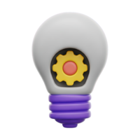 3D rendered icon of a lightbulb with a gear inside symbolizing innovation creative idea problem solving or smart solution development for apps png