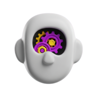 3D rendered icon of a human head with colorful gears inside representing creative thinking problem solving intellect or innovative ideas at work png