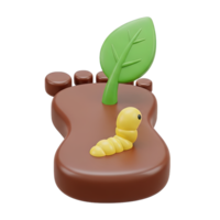 3D rendered icon of a footprint in soil with a sprout and worm symbolizing organic farming soil health nature footprint or ecological impact png