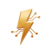 Digital energy tech 3D icon Golden lightning bolt with circuit board patterns symbolizing electrical technology power systems smart grid or digital energy solutions png