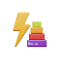 Energy level pyramid 3D icon Yellow lightning bolt beside a colorful stacked pyramid labeled Energy representing power measurement energy efficiency rating or capacity display png
