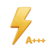 High energy efficiency A plus 3D icon Yellow lightning bolt with an A triple plus rating symbolizing top energy efficiency excellent power saving performance standards png