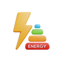 Energy level indicator 3D icon Yellow lightning bolt next to a stacked pyramid of colorful blocks labeled ENERGY symbolizing power levels capacity or energy status png