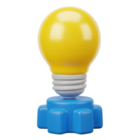 Platform for ideas 3D icon Yellow lightbulb on a blue cogwheel platform symbolizing a base for innovation launching creative projects or a system for idea development png