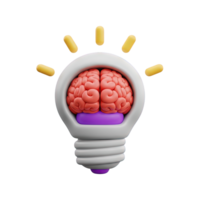 Brain powered idea 3D icon Lightbulb with a visible brain inside radiating light beams symbolizing powerful thoughts intellectual breakthroughs or shining cognitive innovation png