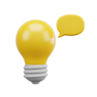 Idea communication bubble 3D icon Yellow lightbulb with a small speech bubble indicating sharing ideas expressing thoughts or communicating innovation concepts png