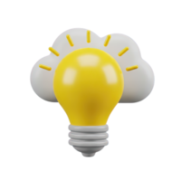 Cloud idea generation 3D icon Yellow lightbulb merging with a white cloud symbolizing brainstorming cloud based innovation or collective creative thinking online png