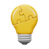 Puzzle idea lightbulb 3D icon Yellow lightbulb made of interlocking puzzle pieces representing problem solving creative solutions collaborative thinking or finding missing links png