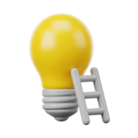 Step up idea ladder 3D icon Yellow lightbulb with a small ladder leaning against it symbolizing progress in innovation developing ideas or climbing towards a solution png